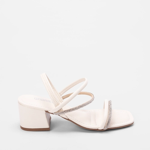 Sandália Gabriela Salto Geométrico Tiras Strass Off White