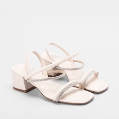 Sandália Gabriela Salto Geométrico Tiras Strass Off White