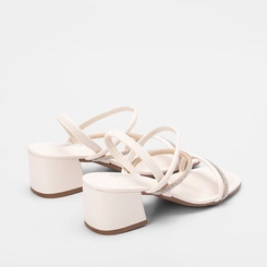 Sandália Gabriela Salto Geométrico Tiras Strass Off White