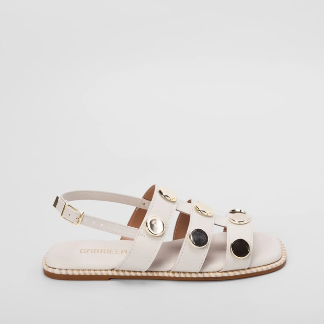 Sandália Rasteira Gabriela Tiras & Esferas Off White