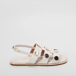 Sandália Rasteira Gabriela Tiras & Esferas Off White