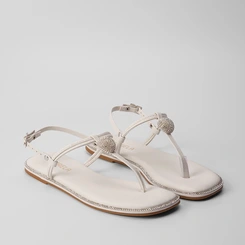 Sandália Rasteira Feminina Gabriela Enfeite Strass Off White