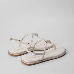 Sandália Rasteira Feminina Gabriela Enfeite Strass Off White