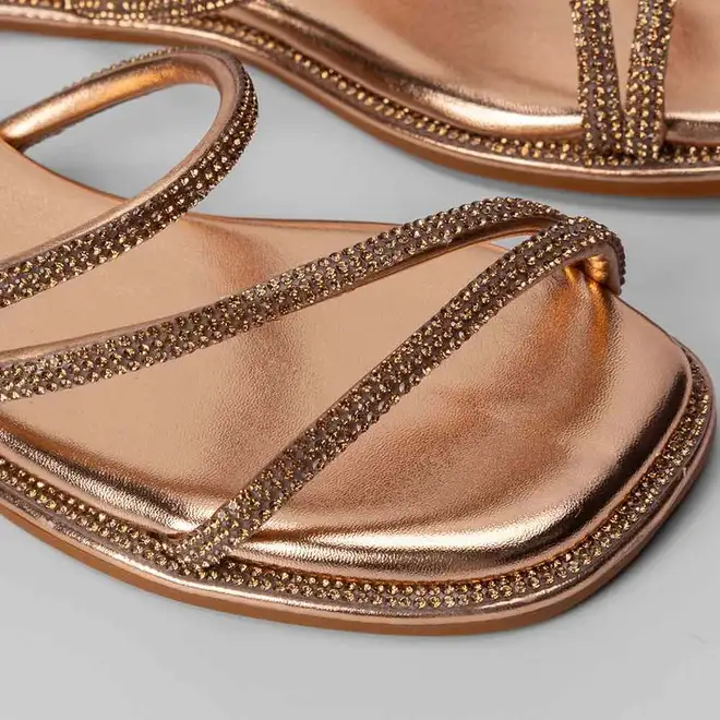 Rasteira Gabriela Detalhe Pedraria Rose Gold