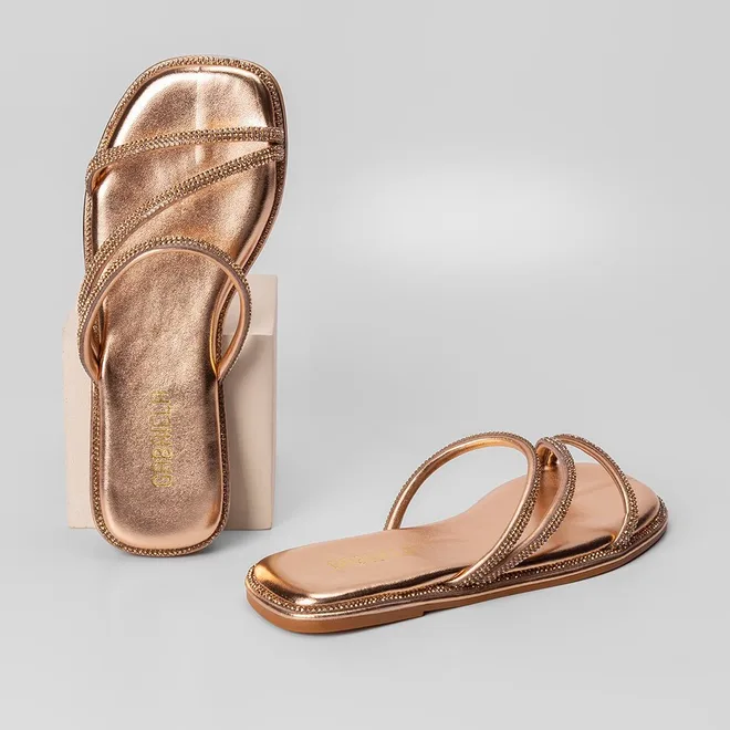 Rasteira Gabriela Detalhe Pedraria Rose Gold