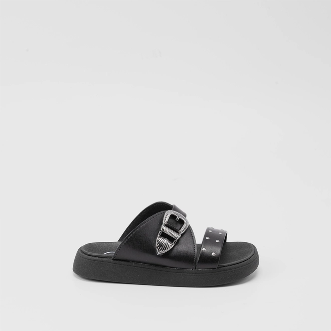 Rasteira Infantil Papete Molekinha Flat Fivela & Rebite Preto