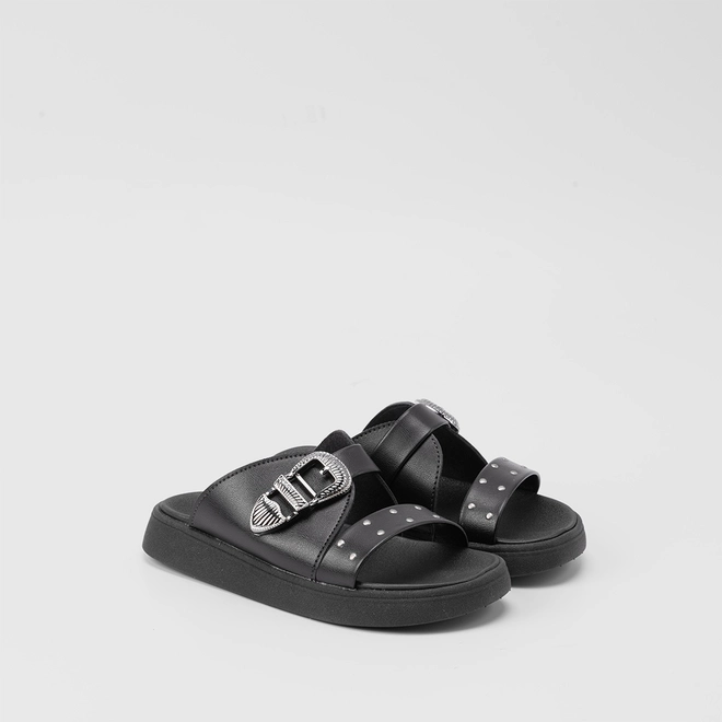 Rasteira Infantil Papete Molekinha Flat Fivela & Rebite Preto