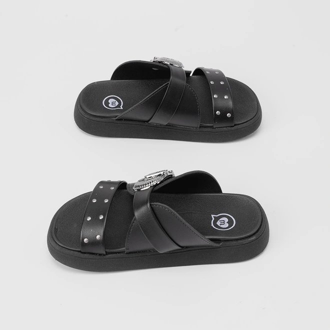 Rasteira Infantil Papete Molekinha Flat Fivela & Rebite Preto
