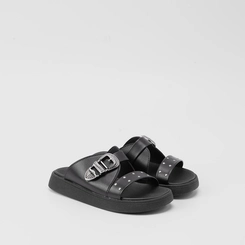 Rasteira Infantil Papete Molekinha Flat Fivela & Rebite Preto