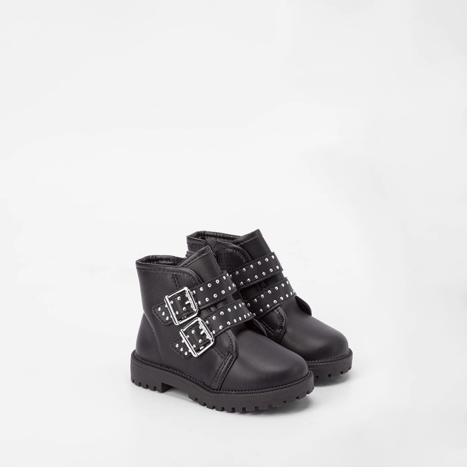 Bota Coturno Bebê Molekinha Tiras Fivela Rebite Preto