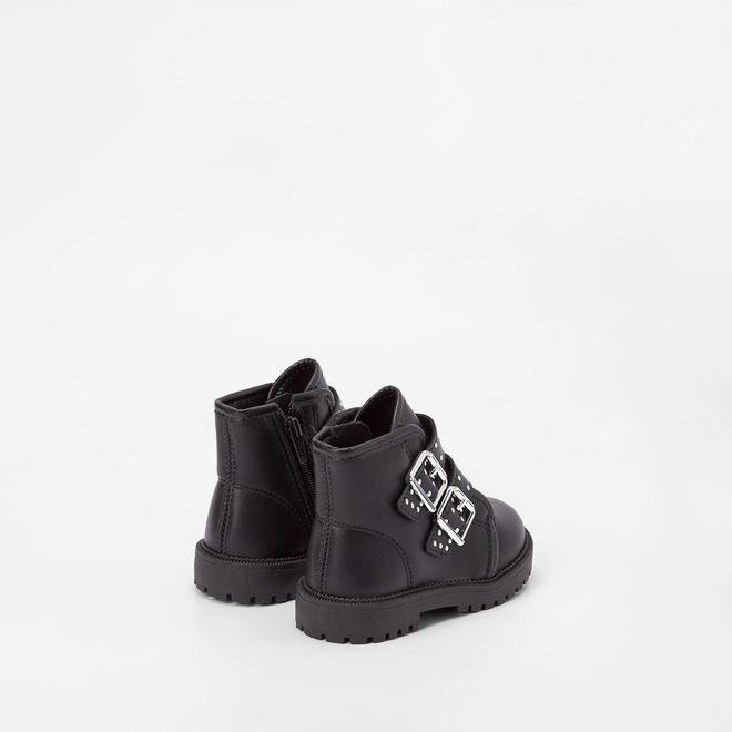 Bota Coturno Bebê Molekinha Tiras Fivela Rebite Preto