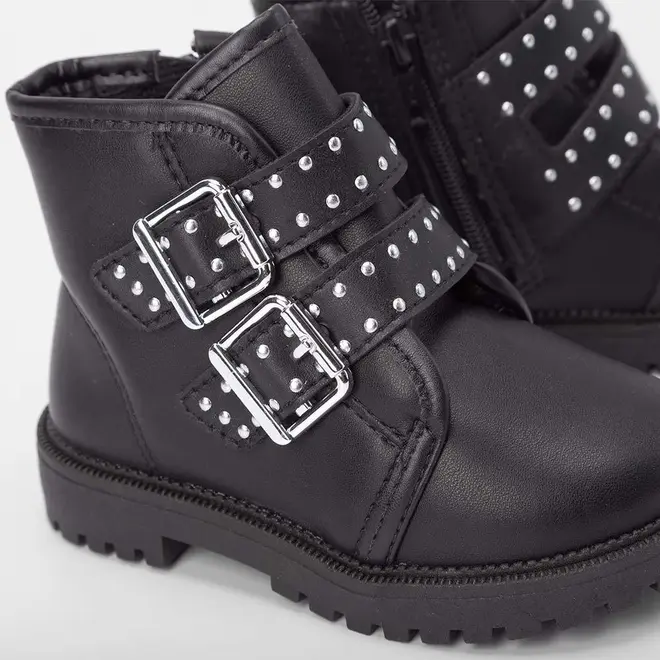 Bota Coturno Bebê Molekinha Tiras Fivela Rebite Preto