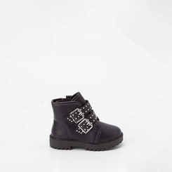 Bota Coturno Bebê Molekinha Tiras Fivela Rebite Preto