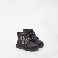 Bota Coturno Bebê Molekinha Tiras Fivela Rebite Preto