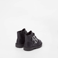 Bota Coturno Bebê Molekinha Tiras Fivela Rebite Preto