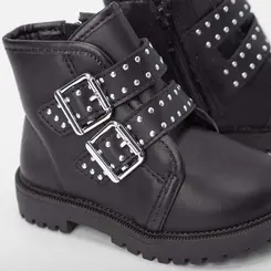 Bota Coturno Bebê Molekinha Tiras Fivela Rebite Preto