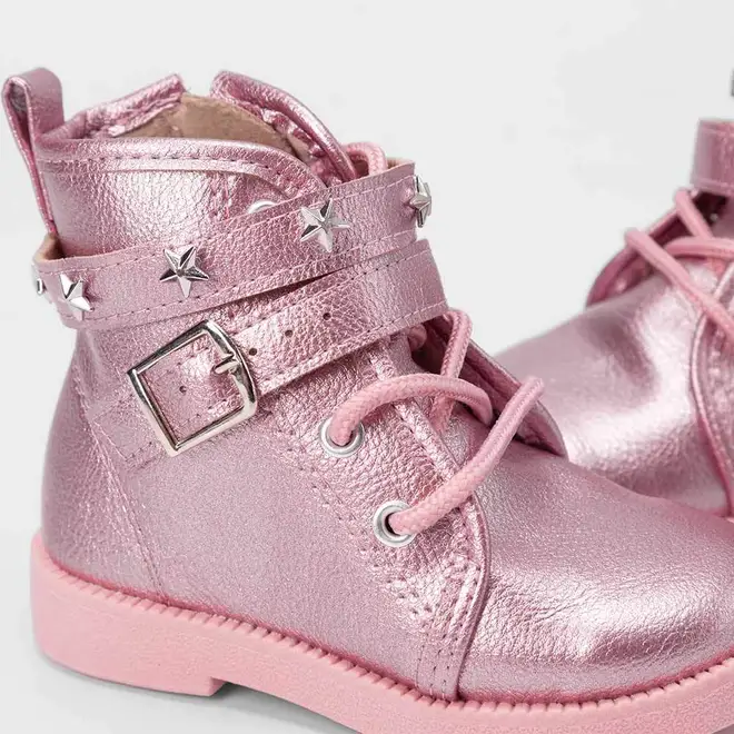 Bota Coturno Bebê Molekinha Fivela Estrela Metalizado Prata