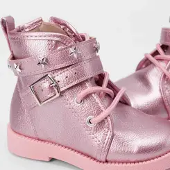 Bota Coturno Bebê Molekinha Fivela Estrela Metalizado Prata