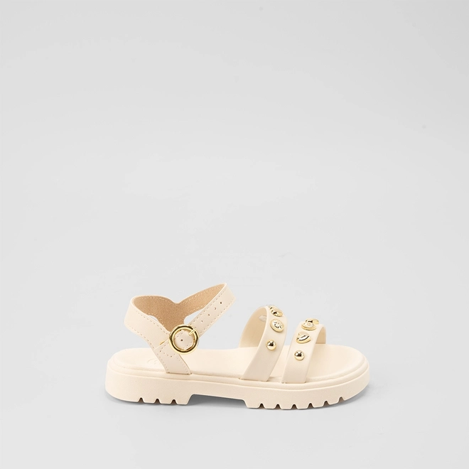 Sandália Infantil Molekinha Tiras Rebite Off White