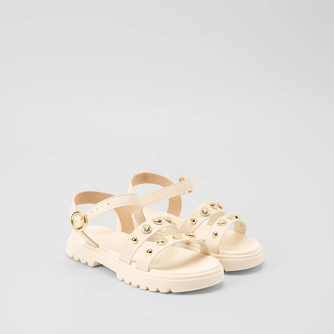 Sandália Infantil Molekinha Tiras Rebite Off White