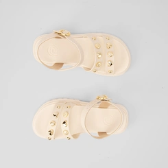 Sandália Infantil Molekinha Tiras Rebite Off White