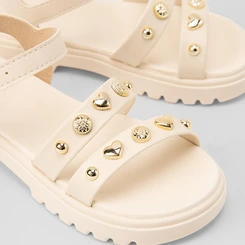 Sandália Infantil Molekinha Tiras Rebite Off White