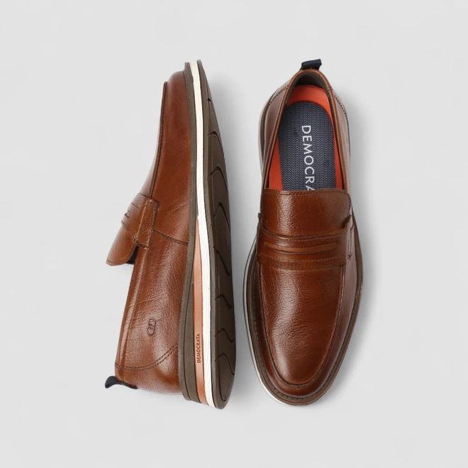 Sapato Masculino Democrata Loafer Couro Marrom