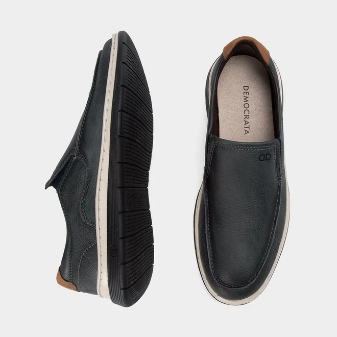 Slip On Democrata Leave Denim Couro Azul