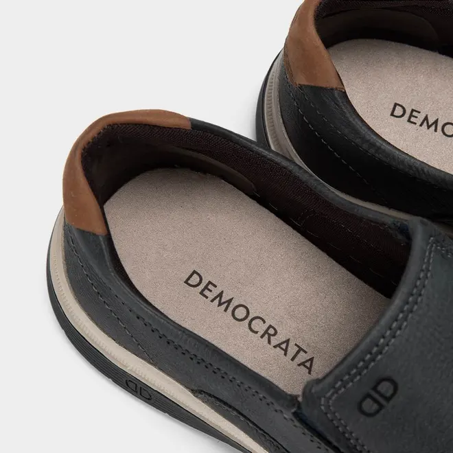 Slip On Democrata Leave Denim Couro Azul