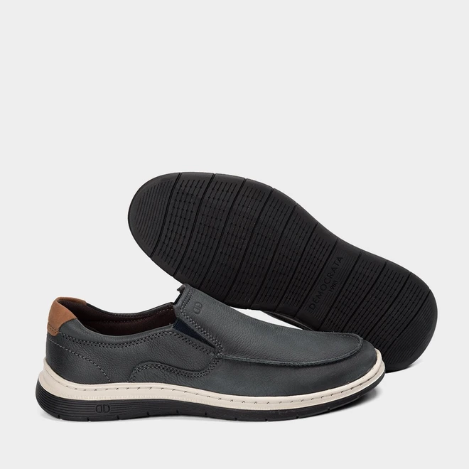 Slip On Democrata Leave Denim Couro Azul