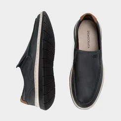 Slip On Democrata Leave Denim Couro Azul