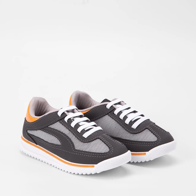 Tênis Infantil Molekinho Casual Recortes Laranja Preto & Cinza