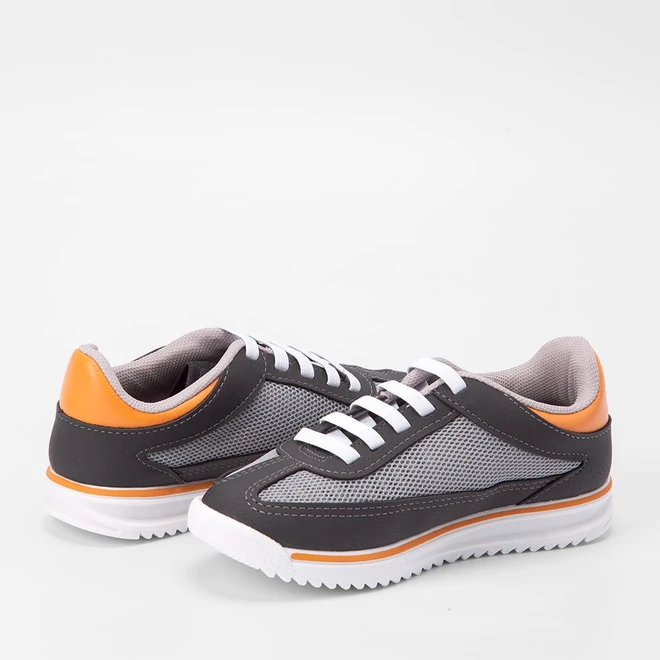 Tênis Infantil Molekinho Casual Recortes Laranja Preto & Cinza