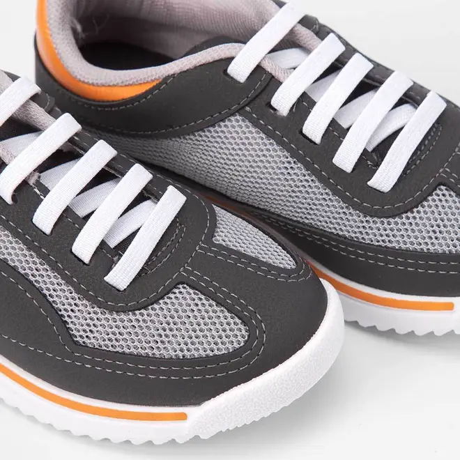 Tênis Infantil Molekinho Casual Recortes Laranja Preto & Cinza