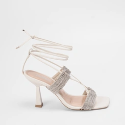 Sandália Gabriela Glam Salto Alto Taça Amarração Off White