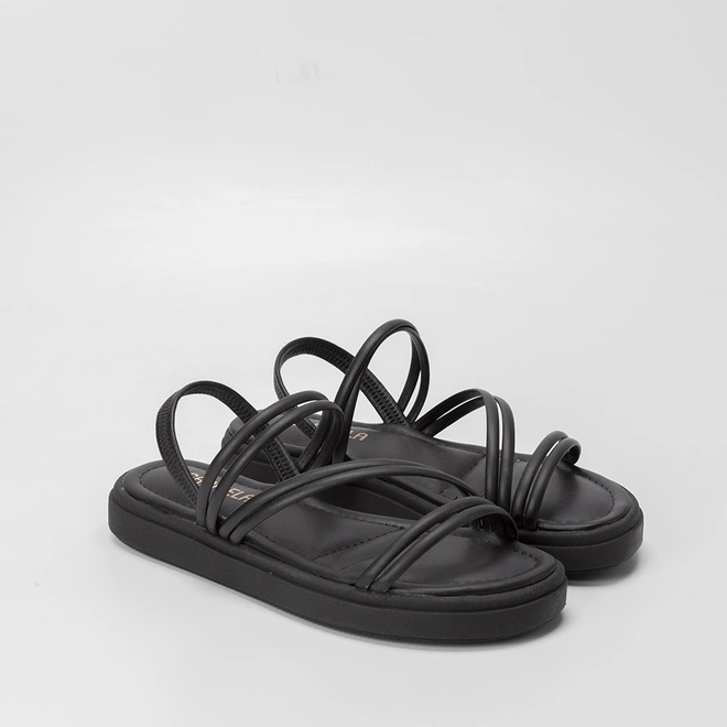 Sandália Papete Gabriela Tiras Slim Preto