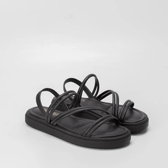 Sandália Papete Gabriela Tiras Slim Preto
