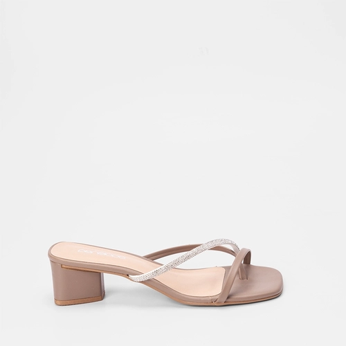 Tamanco Penélope Tiras Slim Strass Marrom Acinzentado