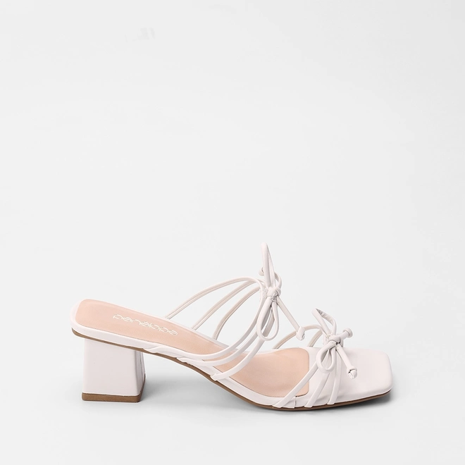 Tamanco Feminino Penélope Multitiras Slim Detalhe Laço Off White