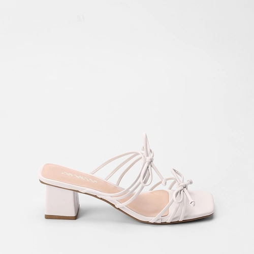 Tamanco Penélope Tiras Slim Detalhe Laço Off White