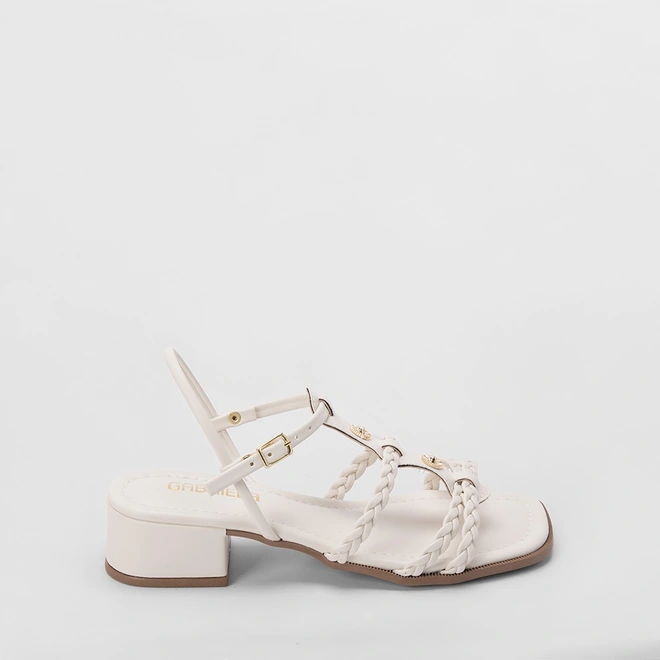 Sandália Gabriela Salto Bloco Tiras Tressê Off White