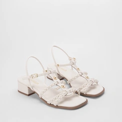 Sandália Gabriela Salto Bloco Tiras Tressê Off White