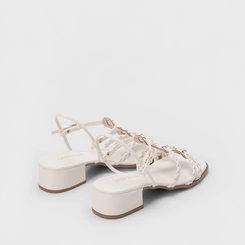 Sandália Gabriela Salto Bloco Tiras Tressê Off White