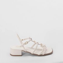 Sandália Gabriela Salto Bloco Tiras Tressê Off White