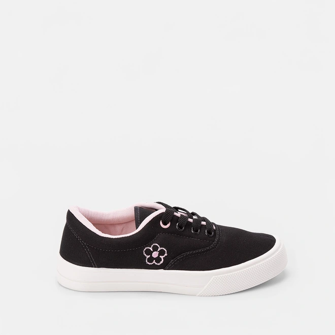 Tênis Infantil Vertus Casual Flor Lateral Preto