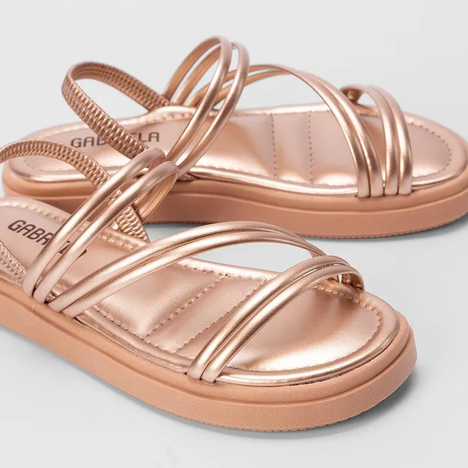 Sandália Papete Gabriela Tiras Slim Rose Gold