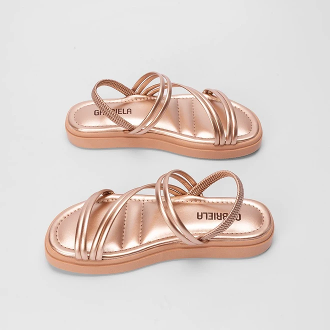 Sandália Papete Gabriela Tiras Slim Rose Gold
