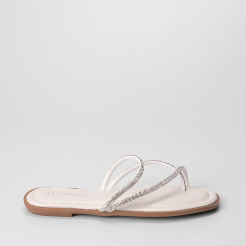 Rasteira Penélope Tiras Cruzadas Strass Off White