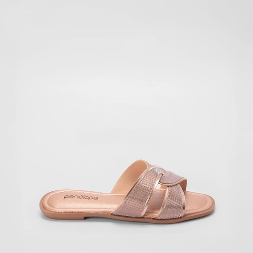 Rasteira Penélope Tira Cruzada Brilho Rose Gold