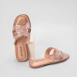 Rasteira Penélope Tira Cruzada Brilho Rose Gold